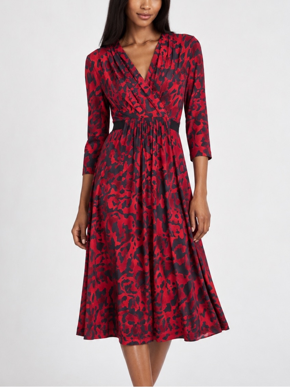 Max Mara Italy Red Leopard Animal Print Jersey Midi Dress Draped Wrap 10